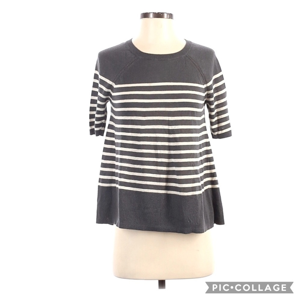 Ann Taylor LOFT Linen Striped 1/4 Sleeve Top